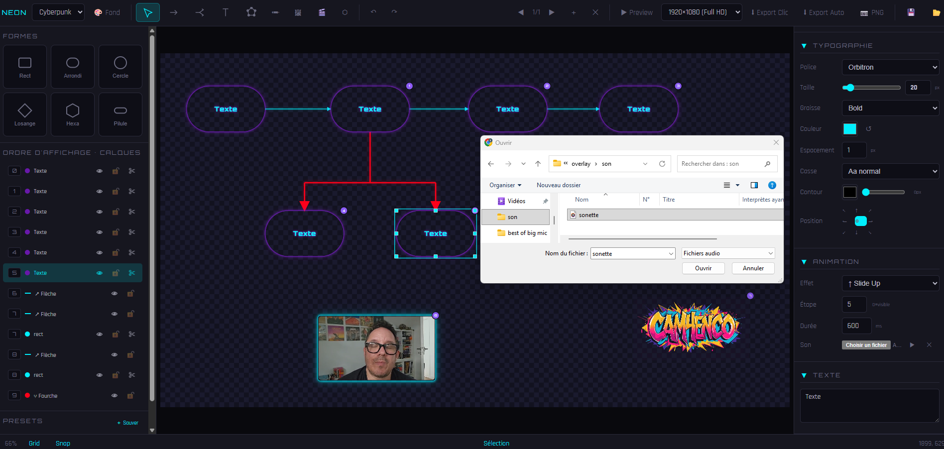 Personnalisation des formes et effets neon